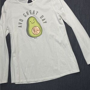Justice White Long-Sleeve Top with Smiling Avocado Graphic